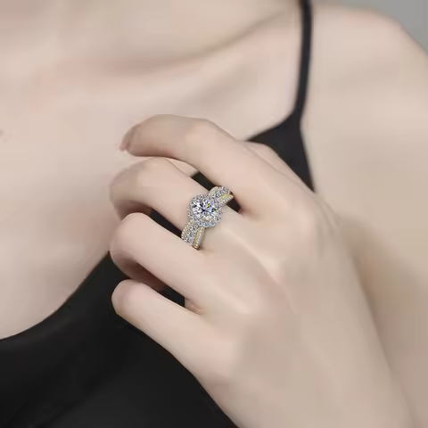 Platinum Pt950 D Color VVS1 6*8mm Oval Cut Moissanite 1.5CT Ring 18K White Gold Women Rings Lab Diam