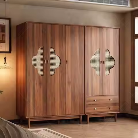 Vintage Nordic Brown Wardrobe Storage Simple Clothes Storage Wardrobe Bedroom Wooden Tall Kledingkas