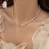 【E.five】 Versatile Style Pearl Necklace Bow Knot Necklace High Sense Necklace E