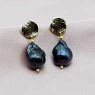 Black pearl earrings baroque natural pearls ladies gold earrings vintage round earrings fashion pear