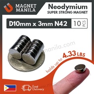 Magnet Manila 10 Pcs D10mm X 3mm Neodymium Magnet N42 Super Strong Earth Permanent Disc Round