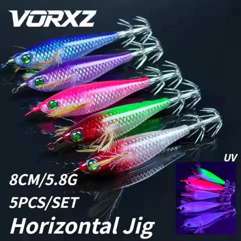 5PCS/SET Egi Eging Bait UV Tinsel Luminous Holographic Scale Squid Jig Sharp Umbrella Hook Saltwater