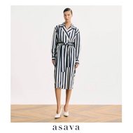 [asava ss25] Vesper Striped Wrap Dress เดรสผู้หญิง ผูกเอว แขนยาว แต่งกระดุมสองแถว กระเป๋าข้าง แต่งคา