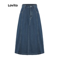 Lovito Casual Skirt Plain Pocket Basic Women Denim Summer/Spring Skirt L37AD066 Lovito Skirt Kasual 