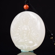 秒殺價 天然新疆和田玉羊脂玉千手觀音圓牌吊墜