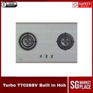 (BULKY) Turbo T702SSV Built In Hob. 70cm, 2 burner hob. With Safety Valve. Available in LPG (Cylinder) and PUB (Town Gas / City Gas / Piped In Gas). Safety Mark Approved. (Stainless Steel)