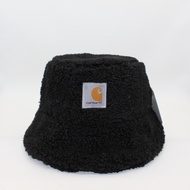 Carhartt mùa thu và mùa đông len cừu dày Flat Top Xô gấp hat màu trơn phiên bản Hàn Quốc mũ rộng vàn