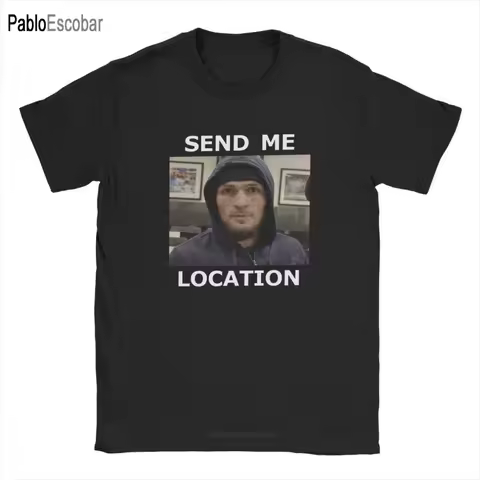 Khabib Nurmagomedov Send Me Location T Shirts Men's MMA 229 4XL 5XL 6XL Tops T-Shirts Round Neck Cot