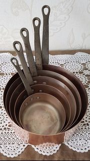 固體銅鍍錫的湯鍋/牛奶鍋5件