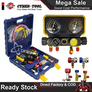 4-Way AC Manifold Gauge Set with Hose | R134A R410A R32 R22 Refrigerant Charging Tool for Car & HVAC