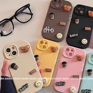 Suitable for IPhone 11 12 Pro Max X XR XS Max SE 7 Plus 8 Plus IPhone 13 Pro Max IPhone 14 15 Pro Max Phone Case Simple Colour with Lovely Coffee Bear Accessories Interesting