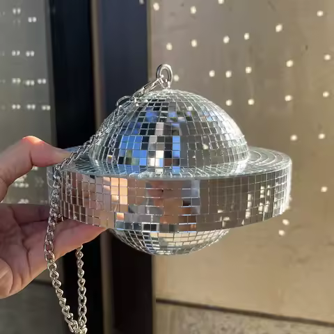 Disco Planet Rotating Glass Mirror Ball Pendant Reflective Laser Ball Bar Party Holiday Home Decorat
