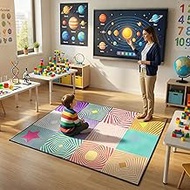 Colorful Kids Rug,Classroom Carpets Playmat Rugs - 5x7 Ft Optical Illusion Geometric Rug Non-Slip Pl