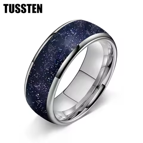 TUSSTEN 6/8MM Blue sandstone ring Wedding tungsten ring for men and women Anniversary Gift - Galaxy 