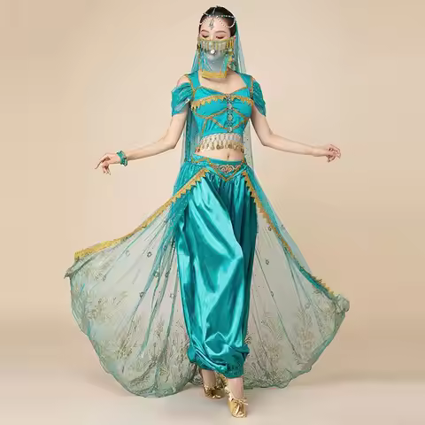 Aladdin Jasmine Princess Belly Dance Practice Costume Party Fancy Outfit Performance Style Suit for 