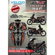 COVERSET LC135 V6 V7 ORIGINAL VELOZI AURORA JUPITER MX METALLIC BLACK ORANGE OREN STRIPE TANAM