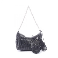 【二手】Prada PRADA 2005 復刻版雙肩包 1BH204 黑色皮革 2005 復刻版單肩包 女士 二手 A