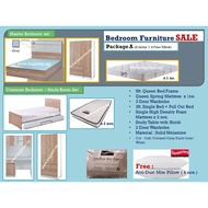 Bedroom Furniture Package Sale x 8 items Queen Bed 5ft Single Bed Study Table Queen Bed cushioned he