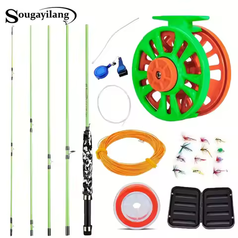 Sougayilang Fly Set Carbon Fly Fishing Rod and Dual Color Fly Reel Set Contains Fishing Line and Bai