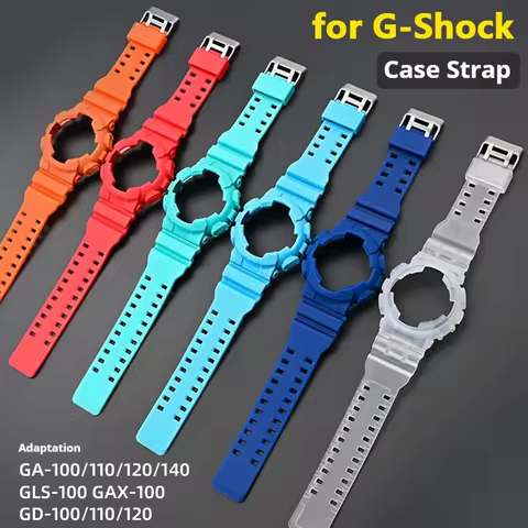 Strap Case for Casio G-Shock GA-100/110/120/140 GD-100/110 GAX-100 Matte Rubber Silicone Bracelet Wa