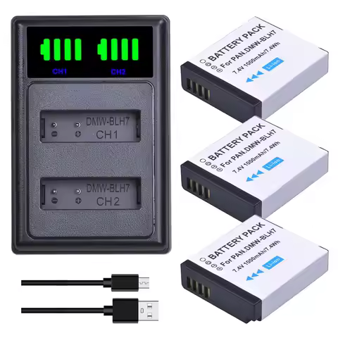1000mAh DMW-BLH7 DMWBLH7 Battery and Charger for Panasonic Lumix DMW-BLH7PP BLH7E DMC-GM5 GM1 DMC-GF