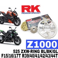 RK Sprocket Set Kawasaki Z1000 RK525 ZXW-Ring Rivet Black / Blue / Gold Chain Rantai Hitam Biru XWRi