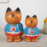 Fu Furnishings Home Decoration Creative Ornaments Wood Carving Crafts Wholesale Cat Thailand Southea