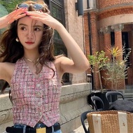 เสื้อยืดแขนกุดลายหมากรุกสําหรับผู้หญิงที่มีความไวต่อการออกแบบและความรู้สึกเซ็กซี่ที่มีคุณภาพสูงเหมาะ