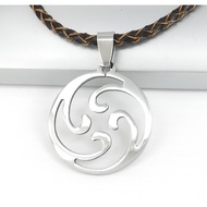 Silver Stainless Steel Spiral Ocean Wave Pendant Braided White Leather Surfer Choker Necklace