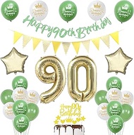 90th Birthday Decoration Man Women, Sage Green Banner 90th Birthday Garland Decoration 90th Man Gold