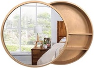 Mirror Cabinets Sliding Bathroom Mirror Cabinet Solid Wood Bathroom Mirror With Shelf Round Makeup And Dressing Bathroom Mirror Wall Hanging (Color : Brown, Size : 60 * 60cm) (Gold 50 * 50cm)