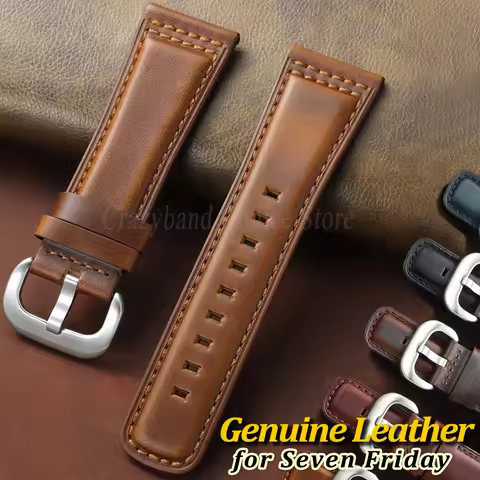 20/22mm Oil Wax Leather for SevenFriday Watch Strap P2/PS1/M2/02 Q2 Series Vintage Business Men Brac