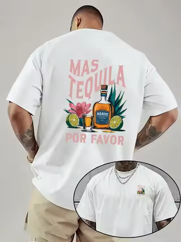 MAS TEQUILA POR FAVOR T shirt personality Clothes Year round clothing Oversized Couples Unisex Y2k S