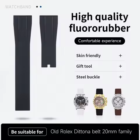 Quality FKM Fluorine Rubber Watchband 20mm For Rolex Strap For Old Style Datejust 36mm DAYTONA Wrist