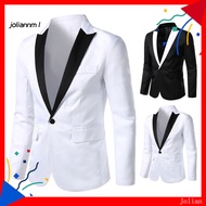 [JM] Spring Autumn Men Blazer Color Block Long Sleeve Turndown Collar One Button Slim Suit Jacket for Office