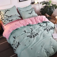 4 in1 Bedsheet Sets Printed Comforter Quilt Cover Mattress Protector Flat Bedsheet Set with 2 Pillowcases Single/Queen/King Size