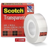 เทปใสกลืนกับวัสดุ แกน1  3M Scotch #600 ทุกขนาด Transparent Tape