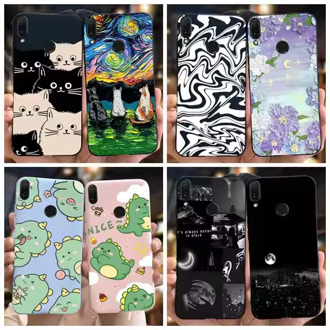 For Huawei Y9 2019 Case JKM-LX2 JKM-LX3 Cover Cute Cat Heart Dinosaur Capa Soft Slim Coque For Huawe