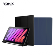 【YOMIX 優迷】2021 Apple iPad mini 6 8.3吋防摔三折支架帶筆槽保護套 藏青色(附贈玻璃鋼化貼)