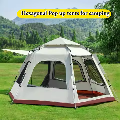 Hexagonal Pop Up Tents for Camping Waterproof Portable Windproof Tents for Camping 4 Person Family T