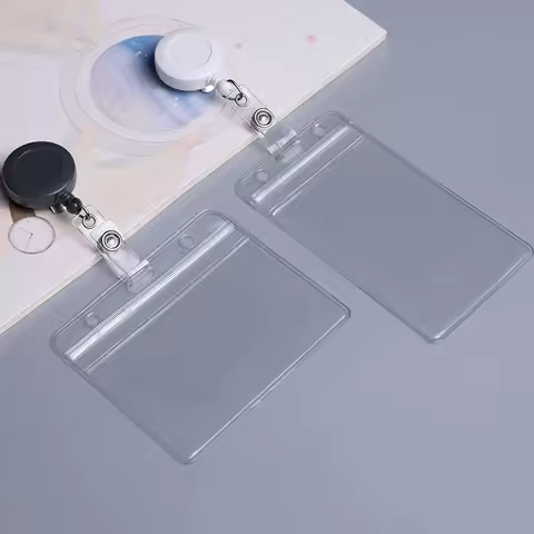 Transparent Staff Work Card Holder with Neck Strap Retractable Clip Badge Reel Employee's Card Cover