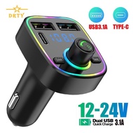 Bluetooth FM Transmitter for Cars - PD Type-C Fast Charger Dual USB 3.1A with LED Light