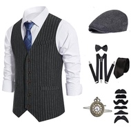 1920s Mens Costume Roaring 20s Outfit Accessories 1920s Men Mafia Costume 20s Gangsters Vest Hat Poc