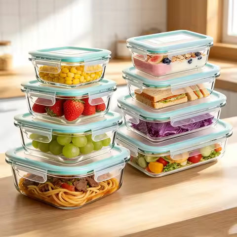 Transparent Glass Lunch Box With Sealing Lid 370ml/1040ml Leak-Proof Food Storage Box for Microwave