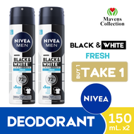 (Buy 1 Take 1) NIVEA MEN Deodorant Invisible for Black and White Power Spray 150mL FRESH Antibacteri