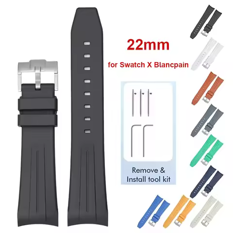 22mm Quick Release Curved End Strap for Swatch X Blancpain Fifty Fathoms Five Ocean TPU Rubber Water