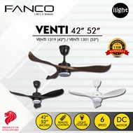 FANCO | VENTI 42/ 52 Inch DC MOTOR WITH 3 COLOR LIGHT 3 BLADE REMOTE CONTROL 6 SPEED CEILING FAN