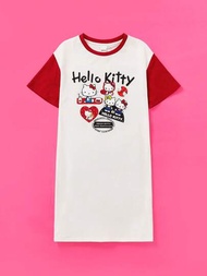 HELLO KITTY AND FRIENDS | SHEIN Tween女孩可愛卡通印花對比色圓領睡衣