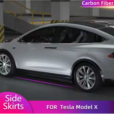 Carbon Fiber Side Skirts Extensions for Tesla Model X Sedan 4-Door 90D 75D 2016-2018 Car Side Door B