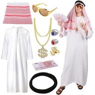 Pakaian Lelaki Sheikh Viallolipa, Pakaian Arab Sheikh, Pakaian Arab Jubah Putih, Tudung, Cincin, Ran